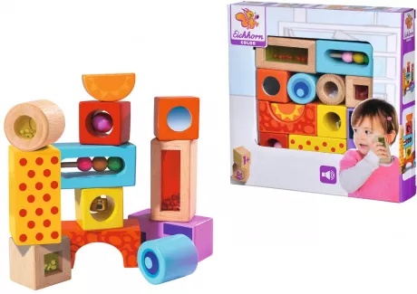 Eichhorn Sound building blocks - 12 colourful wooden building blocks that make noise, for children and babies from 12 months, wooden toy: Amazon.de: Toys & Games