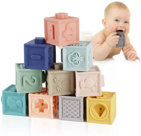 Mini Tudou Baby Building Blocks Toy Stacking Cube Building Motor Skills Toy Baby Teether Educational Learning Toy with Numbers Animals Shapes Textures from 6 Months Pack of 12: Amazon.de: Toys & Games