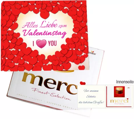 Persönliche Grußkarte mit Merci: Alles Liebe zum Valentinstag. I You (250g) - Blumen online verschicken auf 123Blumenversand.de