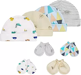 HBselect 4 Set Baby Handschuhe Mütze Neugeborene 100% Baumwolle weiche Hut Fäustlinge für Jungen Mädchen bis 6 Monate : Amazon.de: Bekleidung