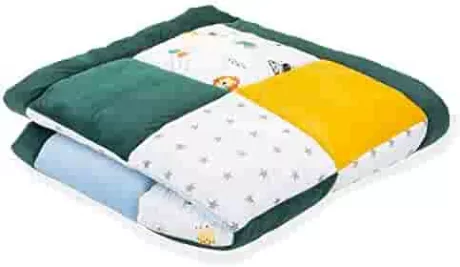 Baby Krabbeldecke Velvet Spieldecke 120x120 cm - PATCHWORK Laufgittereinlage Öko-Tex Safari Baumwolle mit Velvet und Waffelpique