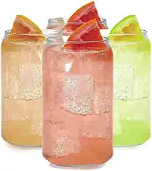 Drinking Glasses Set of 4 Can Shaped Glass Cups Long Drink Glasses Set Water Glasses Set Juice Glasses Set Beer Glasses Set Ice Coffee Glasses Set Perfect for Home, Restaurant and Party : Amazon.de: Home & Kitchen