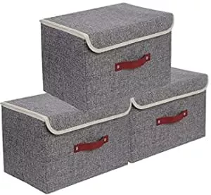 E-MANIS Foldable Storage Box with Lid, Fabric Storage Basket Cube with Handles for Organising Shelf, Children's Room, Cupboard and Office, Grey, 3 Pack, 38 x 25 x 25 cm : Amazon.de: Home & Kitchen