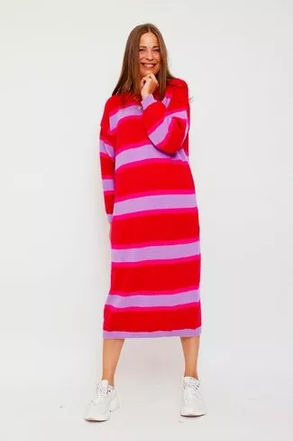Striped Sweater Dress Red Mix Sweet Like You - Product - Sienna Goodies