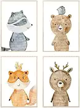 MeinBaby123® Children's Room Pictures, Set of 4, DIN A4 Poster Set, Forest Animals Wall Pictures, Watercolour, Decorative Pictures for Children's Room, Baby Room Decoration, Premium Wall Poster (Animal on Animal, 1 Set) : Amazon.de: Baby Products