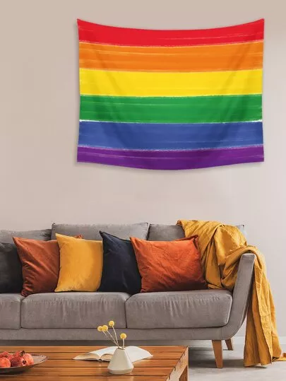 Tapeçaria LGBT Rainbow Stripe Print | SHEIN Brasil