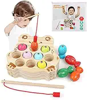 LinStyle Children's Wooden Toy Fishing Game, Toy from 2 Years, Montessori Educational Toy Frog Fish Fishing Game, Christmas Toy Gift Girls Boy 2 3 4 5 Years: Amazon.de: Toys