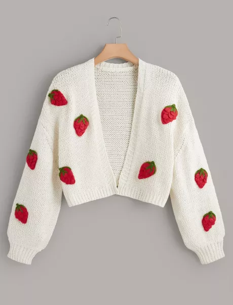 Apliques Frutas&Vegetais Fofo Cardigan Plus Size