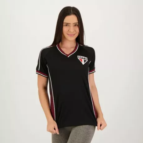 Camisa São Paulo Bordada Preta Feminina | Parcelamento sem juros