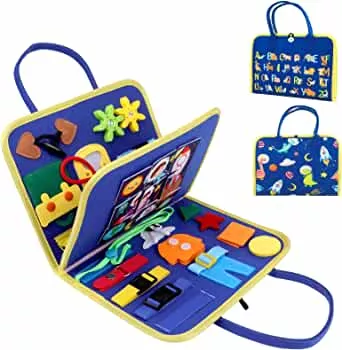 Activity Board für Kleinkinder, Busy Board Filz Montessori Spielzeug, Baby Pädagogisches Sensorik Lernspielzeug ab 1-4 Jahre, Motorikbrett zum Erlernen Grundlegender Lebenskompetenzen (Blau): Amazon.de: Spielzeug