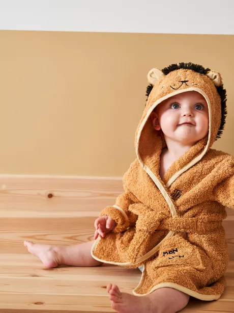 Vertbaudet Baby Bademantel „Löwe“ Oeko-Tex, personalisierbar in senfgelb