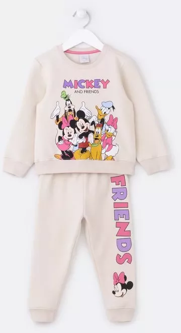 Conjunto Infantil em Moletom com Estampa Disney - Tam 1 a 6 Anos Bege