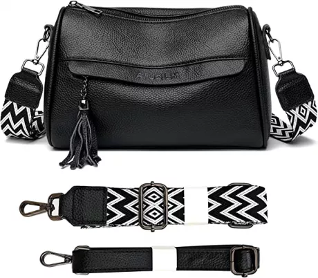 Atgbiem Crossbody Bag Women's Wide Strap Leather Bum Bag Women's Stylish Modern Pockets Black Bag with Interchangeable Strap, A-Black, Shoulder bag : Amazon.de: Fashion