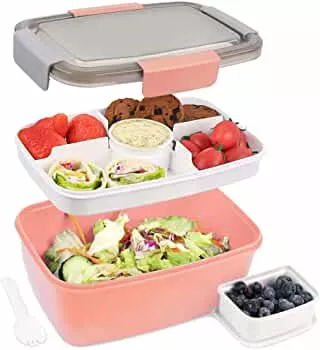 Bugucat Lunch Box 2000 ml, Bento Box Salad Container with 4 Compartments and Soup Box, Salad Bowl with Dressing Container, Lunch Box for Microwaves and Dishwashers, Lunch Box for Children and Adults, Pink : Amazon.de: Home & Kitchen
