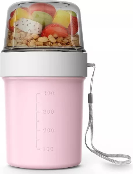 Abree Cereal Cup To Go Cup 560 ml + 310 ml Practical Cereal Cup, Yoghurt Cup, Lunch Box for Freezers, Microwave and Dishwasher (Pink) : Amazon.de: Home & Kitchen