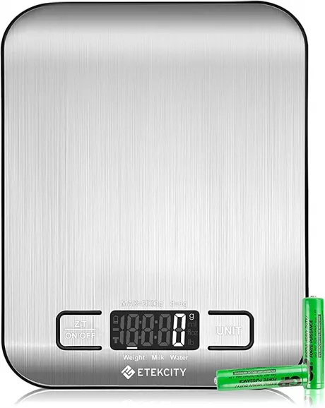 ETEKCITY kitchen scales, digital electronic scales, 5 kg, with large LCD display, ultra thin stainless steel kitchen scales, liquid measurement, high precision up to 1 g, tare function : Amazon.de: Home & Kitchen