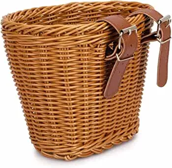 BINOTHINK Children's Bicycle Basket, Braided Bicycle Basket for Girls and Children, Front Bicycle Basket, Plastic with Leather Straps, Decorative, Removable (Brown) : Amazon.de: Sports & Outdoors