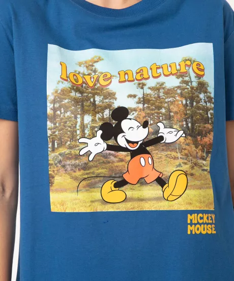 camiseta de algodão manga curta mickey mouse azul - C&A