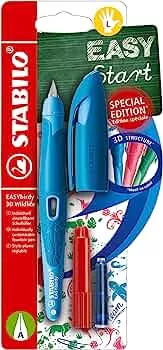 Schulfüller ergonomisch für Linkshänder mit Anfänger-Feder A - STABILO EASYbirdy 3D Wildlife Special Edition in blau