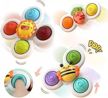 BIAOQINBO 3 Stück Saugnapf Spielzeug, Sensorik Spielzeug Baby 1 Jahr Tisch-Saugnapf Spielzeug Kreisel Kinder Baby-Badespielzeug Geschenke (Smiley): Amazon.de: Spielzeug
