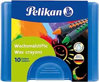 Pelikan 723155 - Wachsmalstifte 655 / 10 in einer Schiebehülse, wasservermalbar (1 x Box, blaue Box)