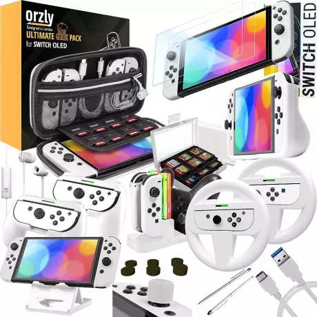 Orzly Accessories Kit Bundle Compatible with Nintendo Switch OLED Console Ultimate Geek Pack with Case and Screen Protector and Much More - Ice White Gift Boxed: Amazon.de: Games