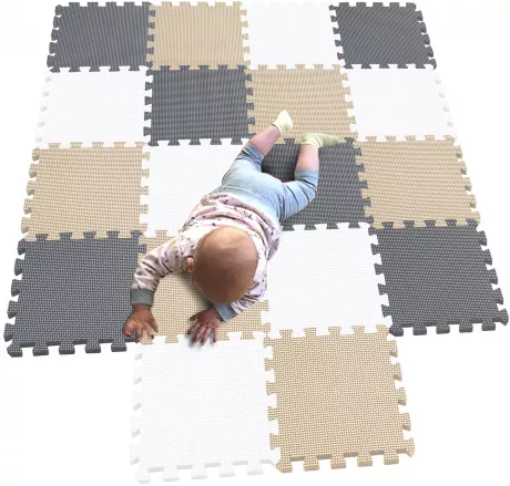 MQIAOHAM 18 Pieces krabbeldecke wasserdicht Teppich Kinder Matte für Baby Puzzle Boden matten Play Gym puzzlematten spielmatten Schaum puzzlematte Kleinkind Schaumstoff Weiß Beige Grau 101110112: Amazon.de: Spielzeug