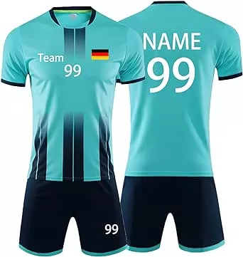 Personifizieren Fussball Trikot Kinder Erwachsene Hemd & Kurze Set mit Nummer Name Team Logo Fußball Trikot (Hellblau) : Amazon.de: Fashion