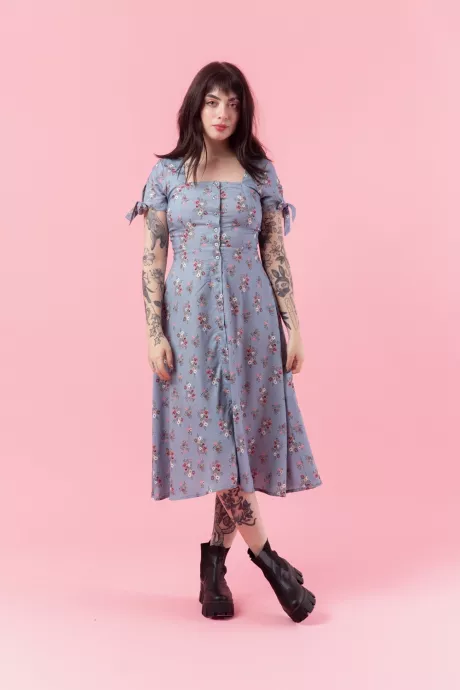 Vestido Boneca Midi Floral Vintage