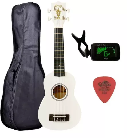 Ukulele Branco Seven Soprano Suk-07 Wh C/ Capa E Afinador | Frete