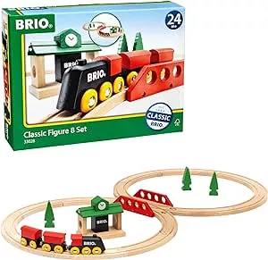 BRIO 33028 - Bahn Acht Set Classic Line - Zwei Schienenkreise mit Frachtzug, Holzbahnhof und Holzbrücke - Geeignet für Kinder ab 2 Jahren: Amazon.de: Spielzeug