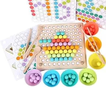 ANPEAC Holz Montessori Spielzeug,Clip Perlen Puzzle Brettspiele, Mathe Lernspielzeug,Kinder Vorschule Farben Sortier Stapelspielzeug für 3 4 5 Jahre alt Kinder: Amazon.de: Spielzeug