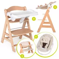 Hauck - Alpha Plus Natur 5-tlg. XXL Newborn Set - Hochstuhl + 2in1 Neugeboreneneinsatz + Alpha Tray + Sitzpolster - Babyartikel.de