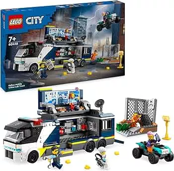LEGO City Polizeitruck mit Labor, Polizei-Set mit Quad und LKW-Spielzeug für Kinder, Geschenk für Jungs und Mädchen ab 7 Jahre, plus 5 Minifiguren – 2 Polizisten, 1 Wissenschaftler und 2 Ganoven 60418: Amazon.de: Spielzeug