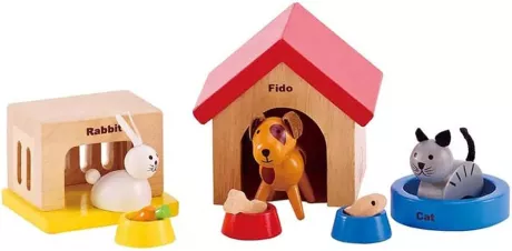 Hape Haustiere für die ganze Familie aus Holz für Puppenhäuser von Hape | Ergänzung mit den fröhlichen Tierfreunden Hund, Katze, Kaninchen und Zubehör: Amazon.de: Spielzeug