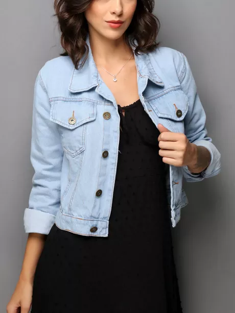 RAIAAN MODA Jaqueta jeans feminina Botão frontal Sólido casaco de inverno