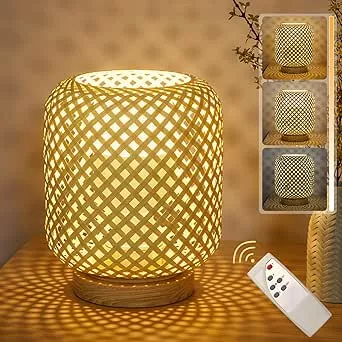 Klighten LED Tischlampe Rattan aus Naturale Bambus und Holz Innen Mit Akku Kabellose, Tischleuchte Batteriebetrieben, 5500mah Dimmbar, Mit Fernbedienung, 3 Farbtemperatur, 7W, mit E27 Leuchtmittel : Amazon.de: Beleuchtung