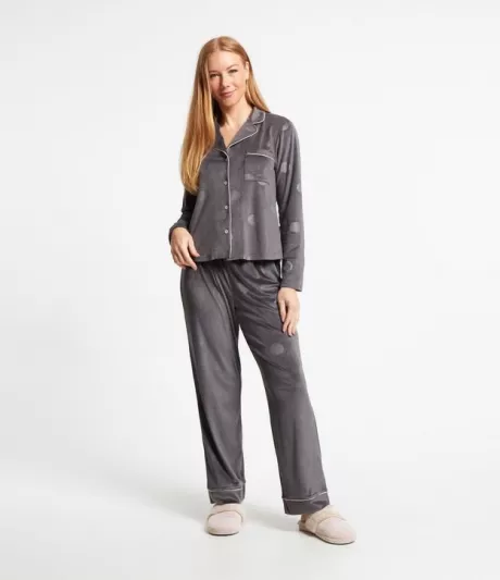 Pijama Americano Longo em Plush com Bolsinho Cinza