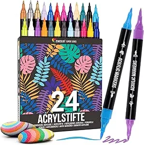 Zenacolor 24 Acrylstifte für Steine wasserfest mit Doppelspitze (feine Spitze und Pinsel) - Acrylstifte verschiedene Oberflächen - Multimarker Acryl : Amazon.de: Küche, Haushalt & Wohnen