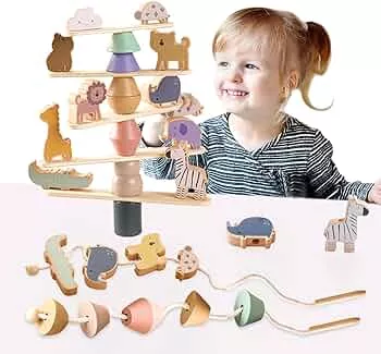 Smartwo Fädelspiel ab 2 Jahre, Holzspielzeug für Stapelspiel, Montessori Motorikspielzeug für Kleinkinder, Bauklötze in Tiere Form, Geburtstaggeschenk für Mädchen Jungen 2 3 4 Jahre: Amazon.de: Spielzeug