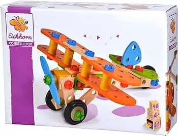 Eichhorn - 100039031 - Constructor Doppeldecker, 85-teilig, Holzspielzeug-Konstruktionsset, 4 verschiedene Modelvarianten baubar, Holzbaukasten, Motorikspielzeug ab 3 Jahren: Amazon.de: Spielzeug