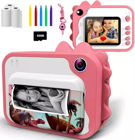 KinderKamera,DigitalKamera Sofortbildkamera Print 1080P 2.4 Zoll Bildschirm Videokamera Schwarzweiß Fotokamera mit 32GB Speicherkarte,3 Rollen Druckpapier,5 Farben Pinselstift Geschenk für Kinder: Amazon.de: Spielzeug