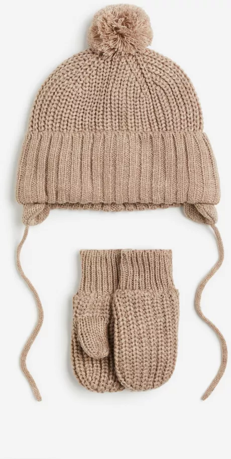 2-teiliges Set mit Beanie und Fäustlingen - Beige - Kids | H&M DE