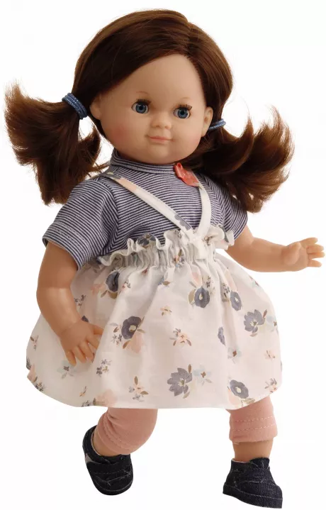 Puppe Schlummerle 32 cm braune Haare, blaue Schlafaugen, Blumenkleidung weiss/blau | Spielpuppen | Puppenwelt | Schildkröt