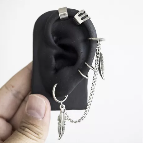 Kit Brinco de Pressão Corrente Pena Dupl - CODE Brincos Masculinos - Loja Online