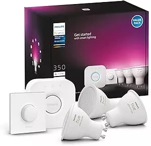 Philips Hue White & Color Ambiance GU10 3er Starter Set, inkl. Smart Button und Bridge, 3x350lm, dimmbar, 16 Mio. Farben, steuerbar via App, kompatibel mit Amazon Alexa (Echo, Echo Dot) : Amazon.de: Küche, Haushalt & Wohnen