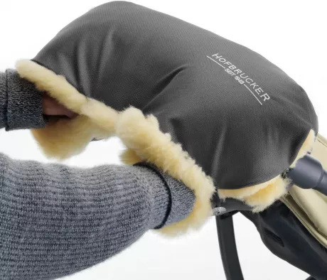 Hofbrucker Lammfell Handwärmer für Kinderwagen grau