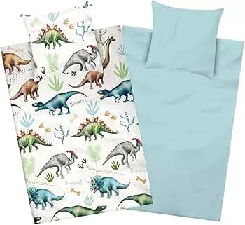 Aminata Kids Flannelette Bed Linen Dinosaur 135 x 200 cm + 80 x 80 cm, Cotton, Zip, Children's Bed Linen with Dino Motif, Warm, Soft and Cuddly, Colourful : Amazon.de: Home & Kitchen