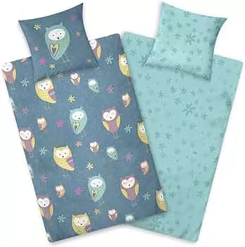 Aminata kids Flannelette Bed Linen Owl 135 x 200 cm Children's Cotton Animal Motif, Zip Warm & Cuddly, Flannel Winter Bedding Set - Reversible Bedding with Owls and Stars Blue, Turquoise : Amazon.de: Baby Products