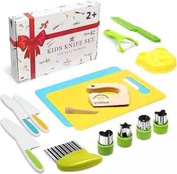 Children's Knife 16-Piece Children's Safety Chef's Knife Kitchen Knife Set with Vegetable Cookie Cutters, Wooden Knife, Chopping Board - Perfect Christmas or Birthday Gift for Children: Amazon.de: Home & Kitchen